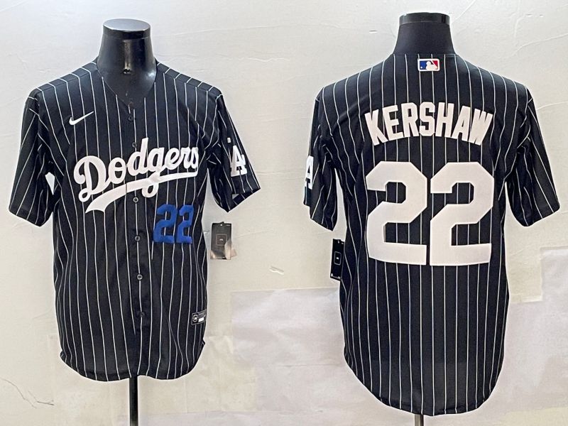 Men Los Angeles Dodgers #22 Kershaw Black Stripe Jointly Name 2025 Nike MLB Jersey style 8->los angeles dodgers->MLB Jersey